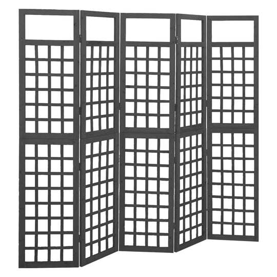 Black 5-panel fir wood room divider trellis for indoor outdoor use, perfect for patio or garden furniture, 201.5x180 cm.