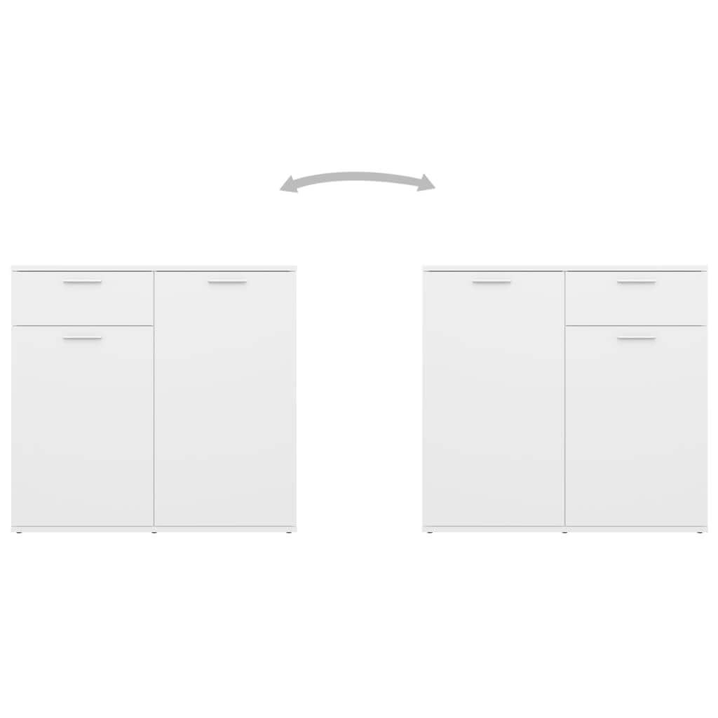 Minimalist white sideboard with two drawers and four doors, ideal for stylish storage and display.