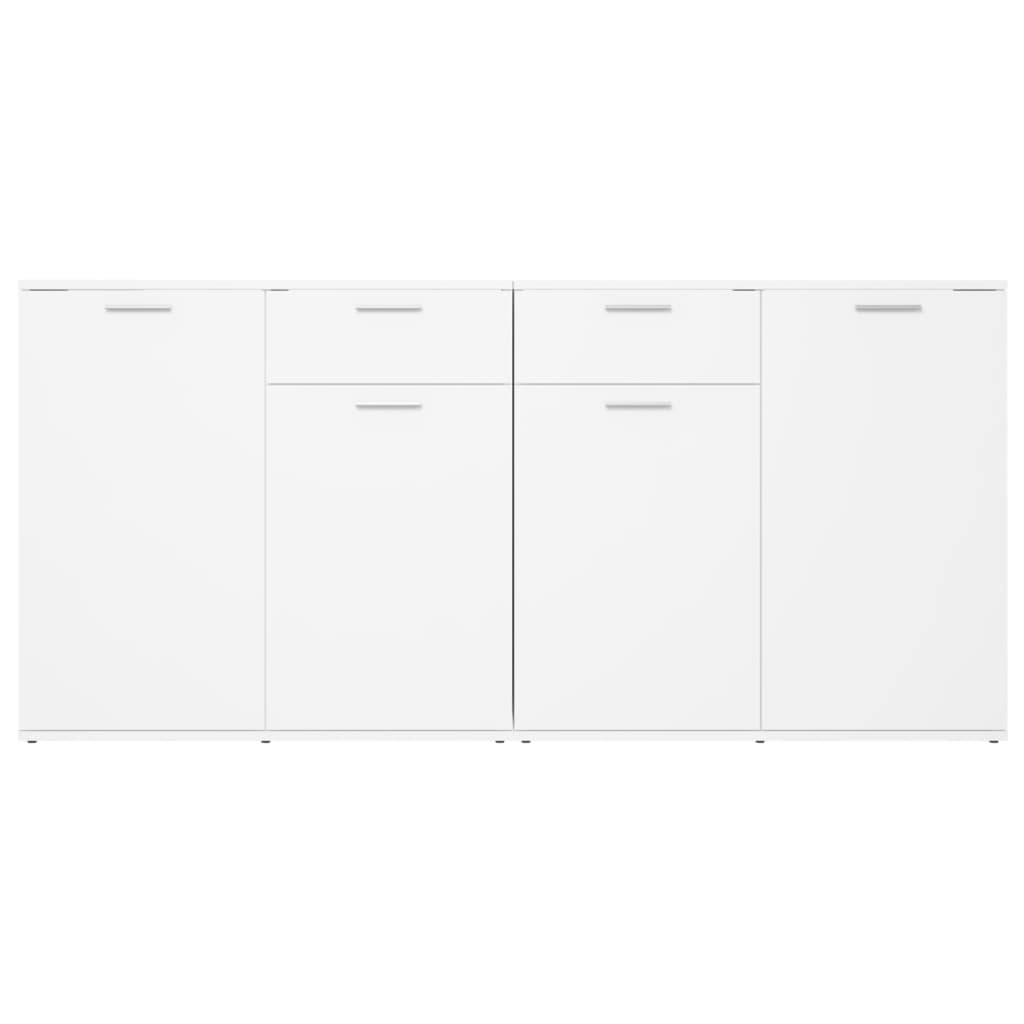 Minimalist white sideboard with four doors and two drawers, offering ample storage and a sleek design for any home.