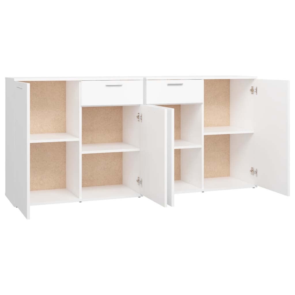 Minimalist white sideboard with 2 drawers and 4 doors, designed for ample storage and decorative display.