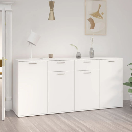 Modern white sideboard with four doors and two drawers, perfect for stylish storage in any home decor.