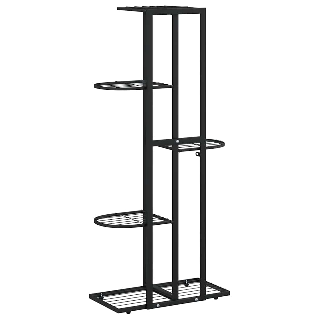 Black metal 5-Floor Flower Stand 43x22x98 cm with five tiers for plants and decor, sturdy and space-saving design.