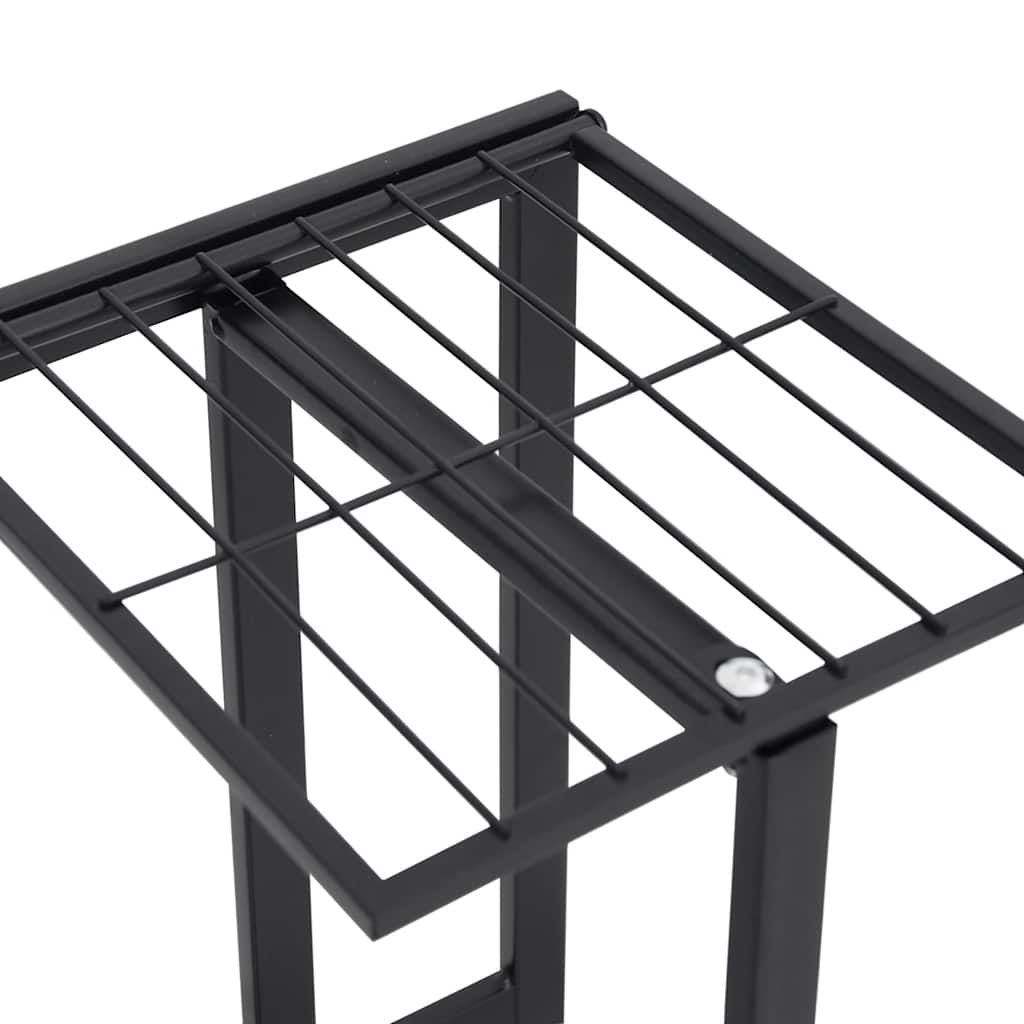 Close-up of black metal 5-Floor Flower Stand 43x22x98 cm showcasing grid design on top platform.