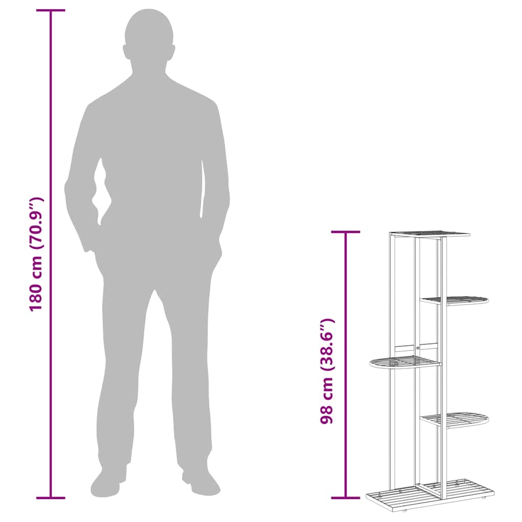 5-Floor Flower Stand 43x22x98 cm Metal next to human silhouette for size comparison