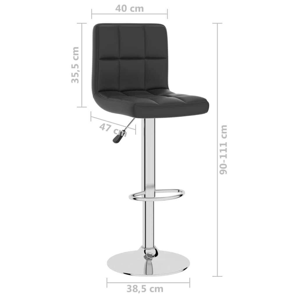 Black faux leather bar stool with chrome base, adjustable height, and built-in footrest, ideal for outdoor living and patio furniture.