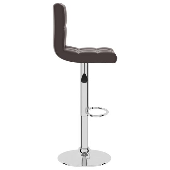 Brown faux leather bar stool with chrome base, adjustable height for outdoor and patio furniture.