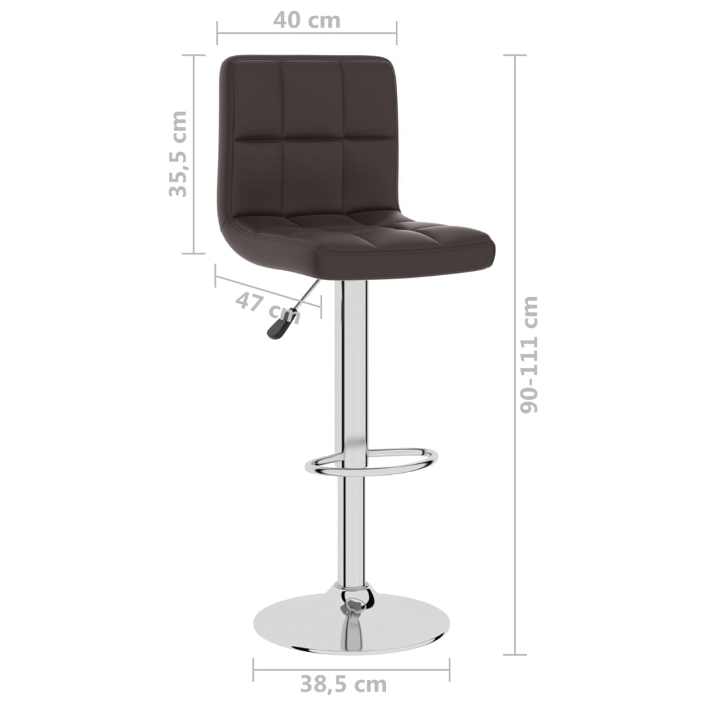 Brown faux leather bar stool with chrome base, adjustable height, perfect for outdoor and patio furniture settings.