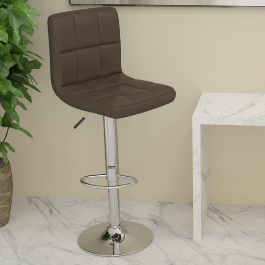 Brown faux leather bar stool with chrome base, ideal for outdoor and home furniture settings. Perfect for patio and garden spaces.