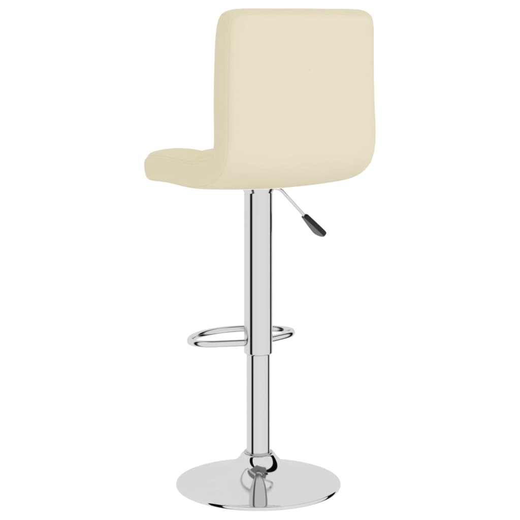 Cream fabric bar stool with chrome base and adjustable height for outdoor patio furniture.