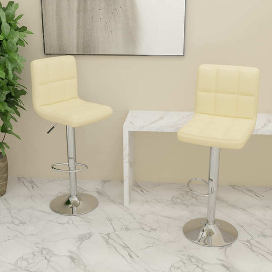 Cream fabric bar stools with chrome base, perfect for outdoor and indoor living spaces and patio furniture.