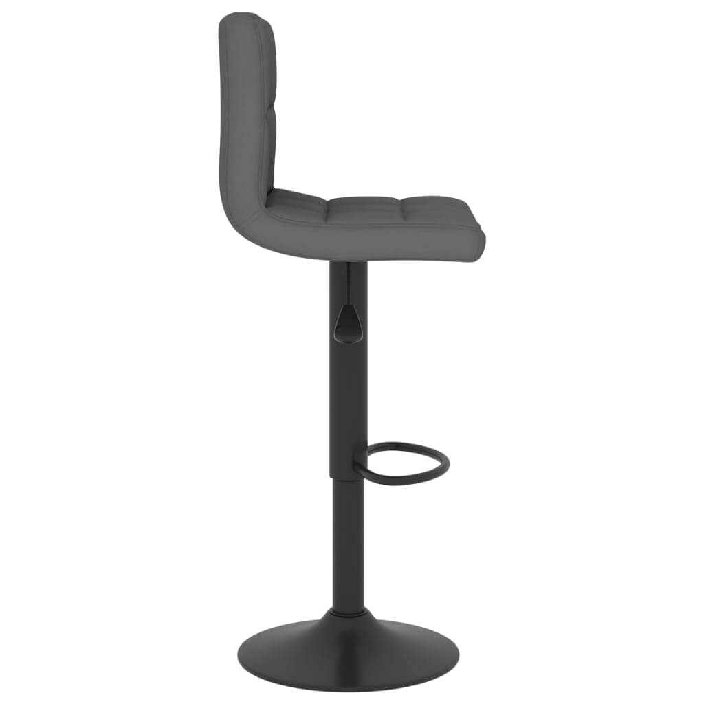 Dark grey fabric bar stool with chrome base and adjustable height, perfect for outdoor furniture and patio settings.