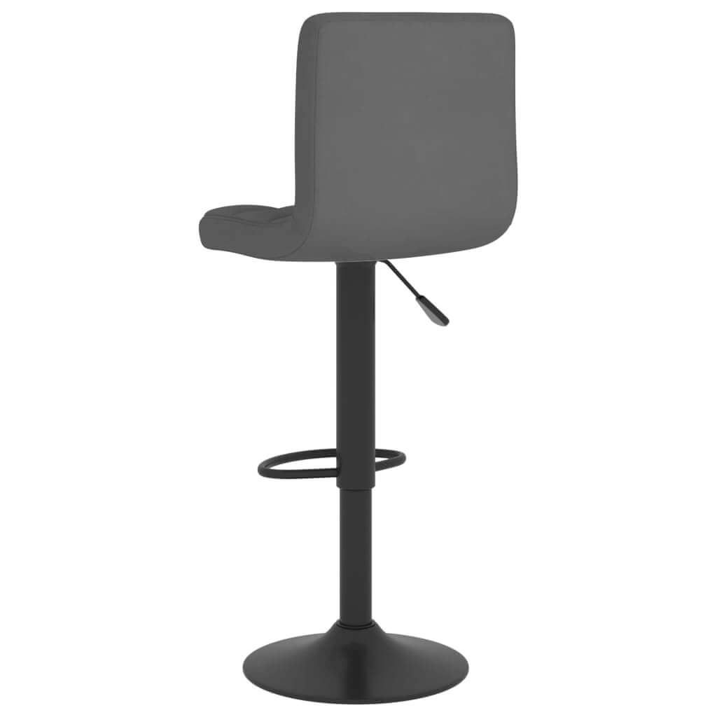 Dark grey fabric bar stool with chrome base, adjustable height, and built-in footrest for outdoor and home patio furniture.