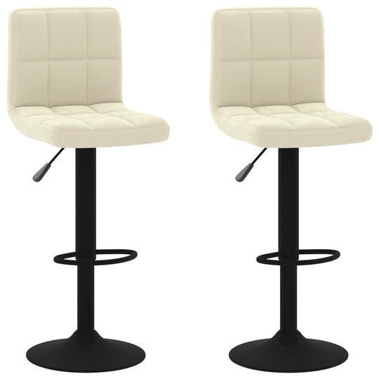 Bar Stools 2 pcs Velvet with cream upholstery and black steel base, adjustable height, featuring built-in footrest.