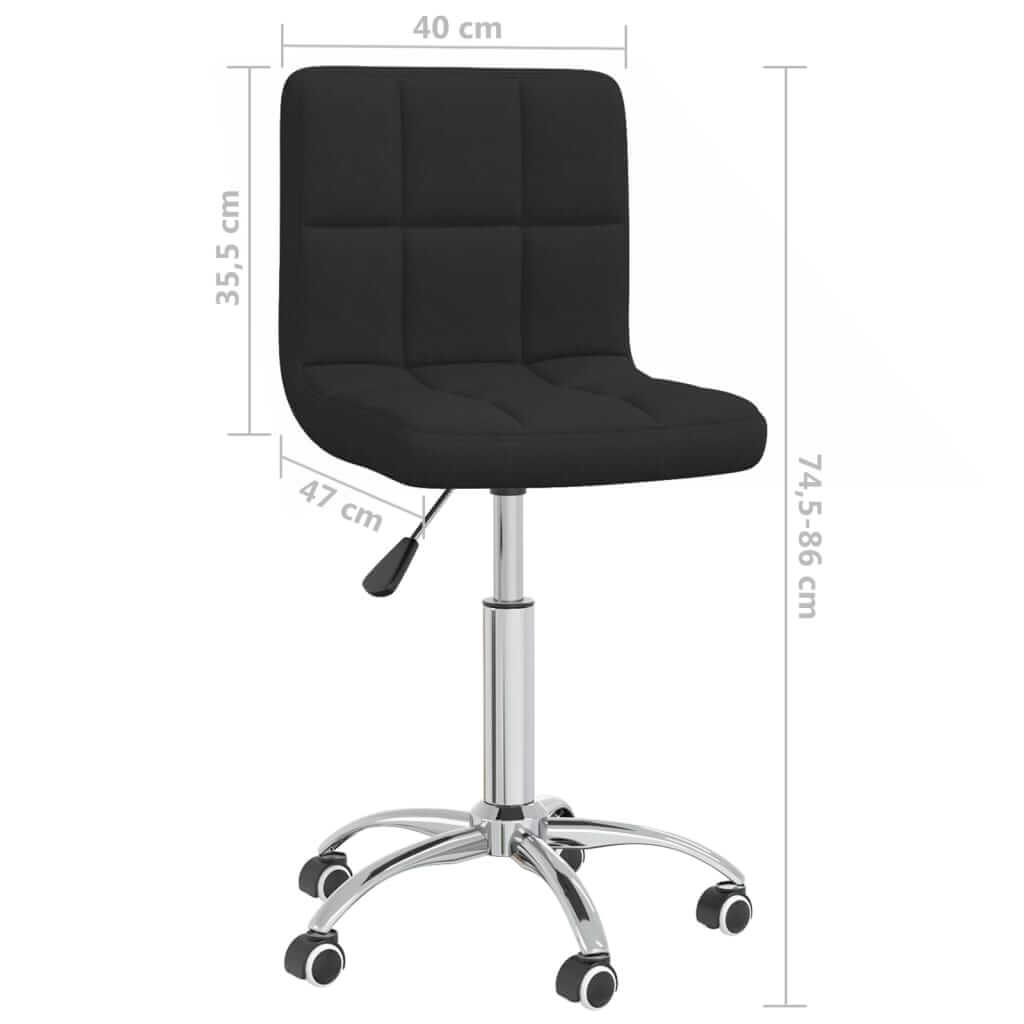 Swivel Office Chair Fabric with adjustable height and 360-degree rolling castors, ideal for home office use. Black upholstery shown.