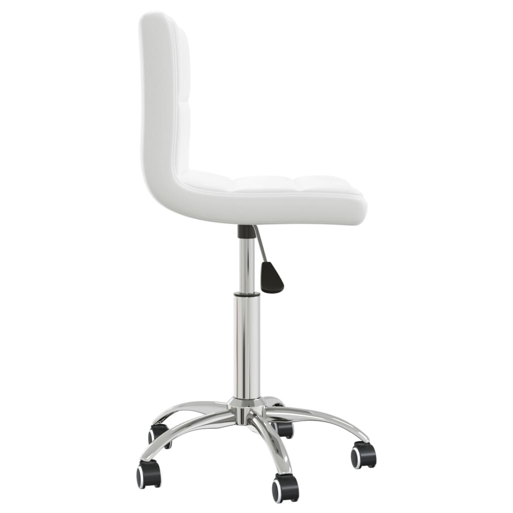Swivel Office Chair Faux Leather in white with adjustable height and 360-degree castors, side view