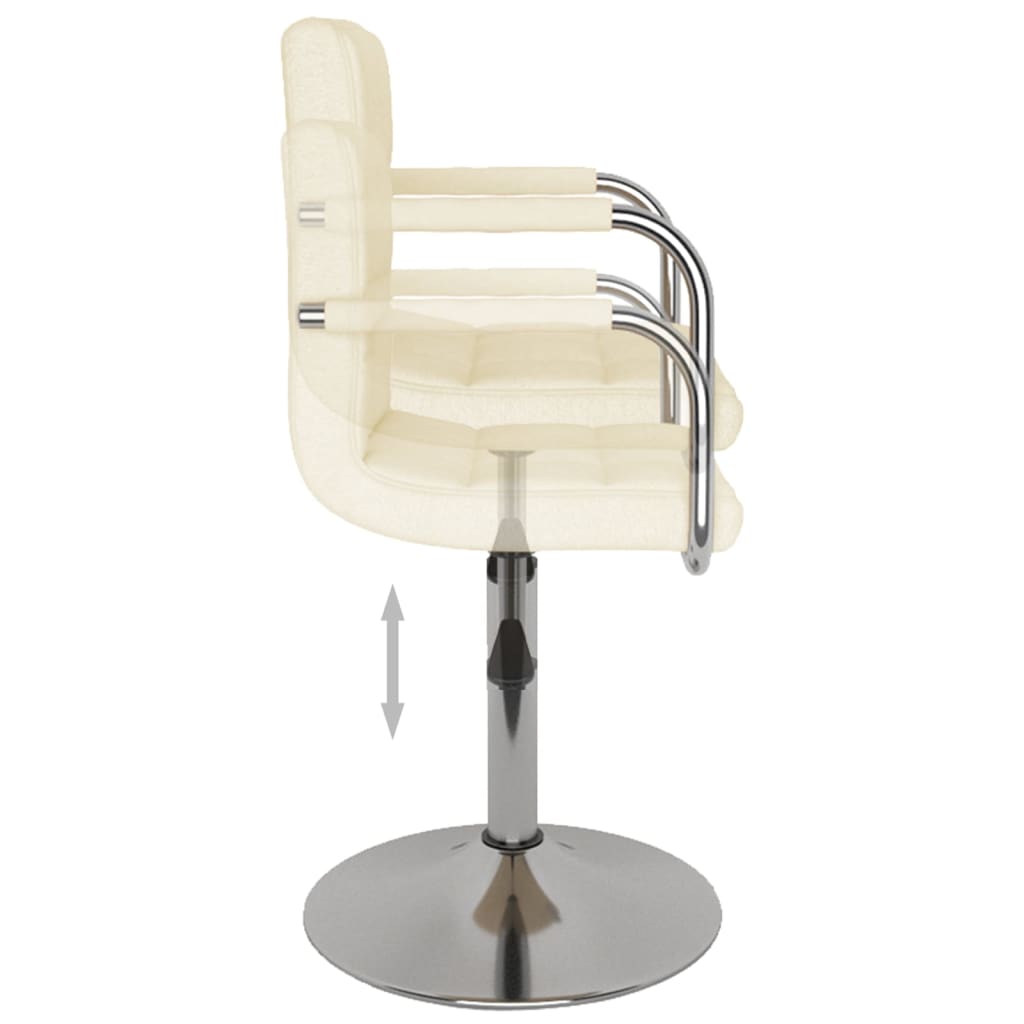 Cream Bar Stool Fabric with chromed steel frame and gas lift mechanism for height adjustment, side view showing swivel chair feature.