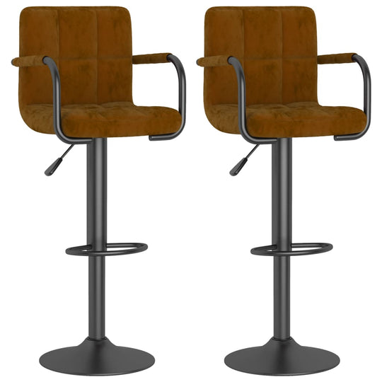 Bar Stools 2 pcs Velvet with brown upholstery, steel frame, and footrest