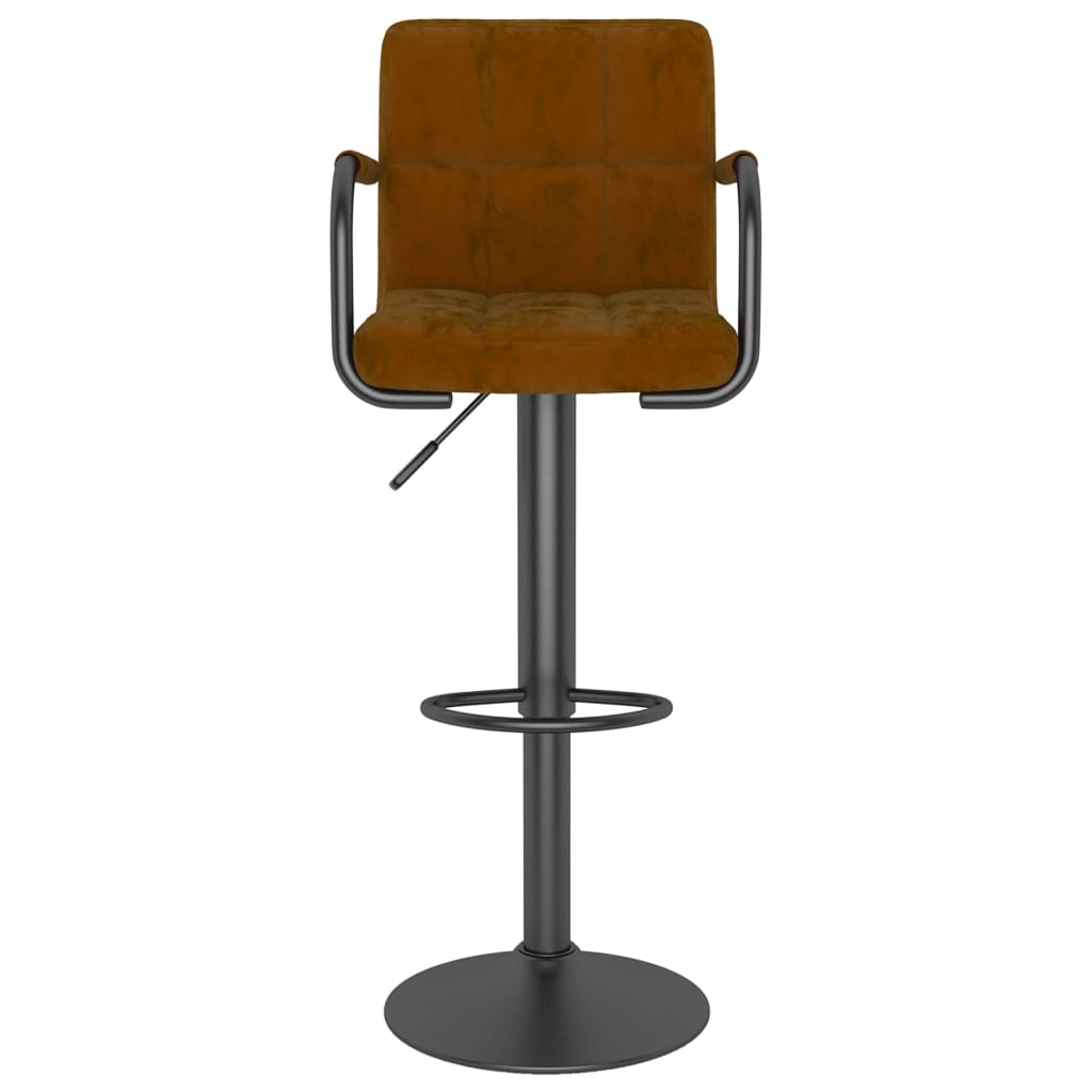 Bar Stools 2 pcs Velvet with adjustable height and footrest in brown velvet upholstery and black metal frame.