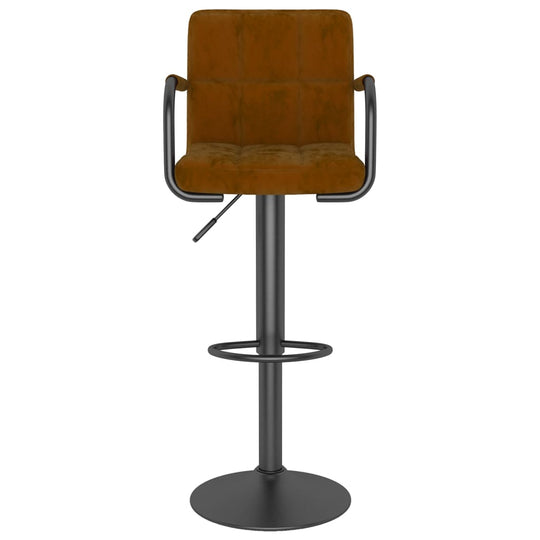 Bar Stools 2 pcs Velvet with adjustable height and footrest in brown velvet upholstery and black metal frame.