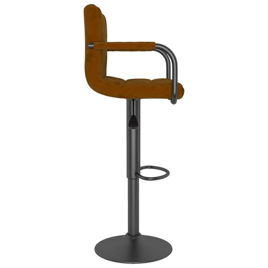 Side view of Bar Stools 2 pcs Velvet with soft upholstered seat and sturdy steel frame, featuring adjustable height and footrest.