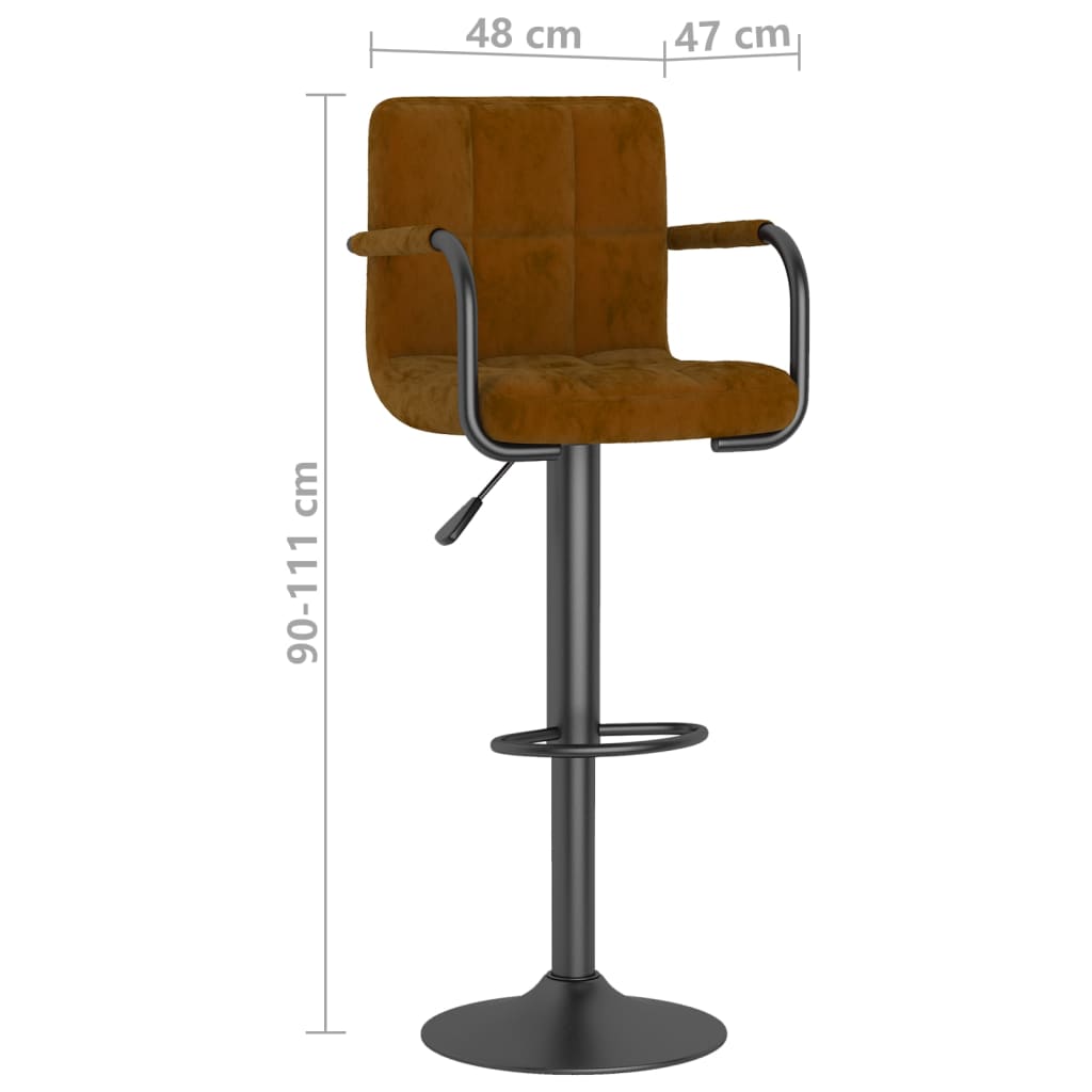 Adjustable Bar Stools 2 pcs Velvet with steel frame and footrest, ideal for kitchen or bar seating, featuring a gas lift mechanism.