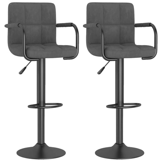 Bar Stools 2 pcs Dark Velvet with adjustable height and footrest, upholstered in soft velvet for comfort.