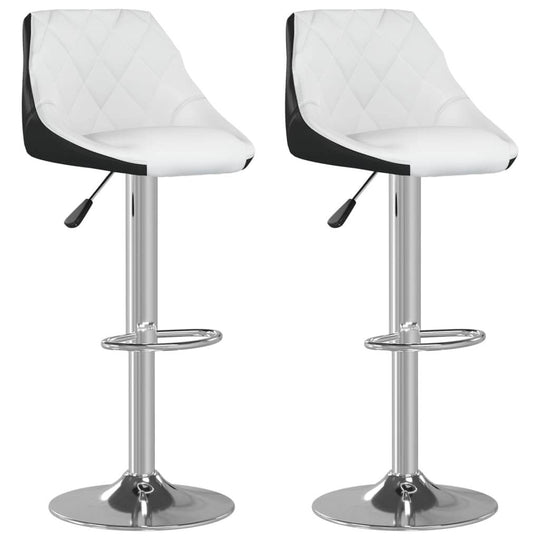 Bar Stools 2 pcs White and Faux Leather with chromed steel frame and adjustable height gas lift mechanism.