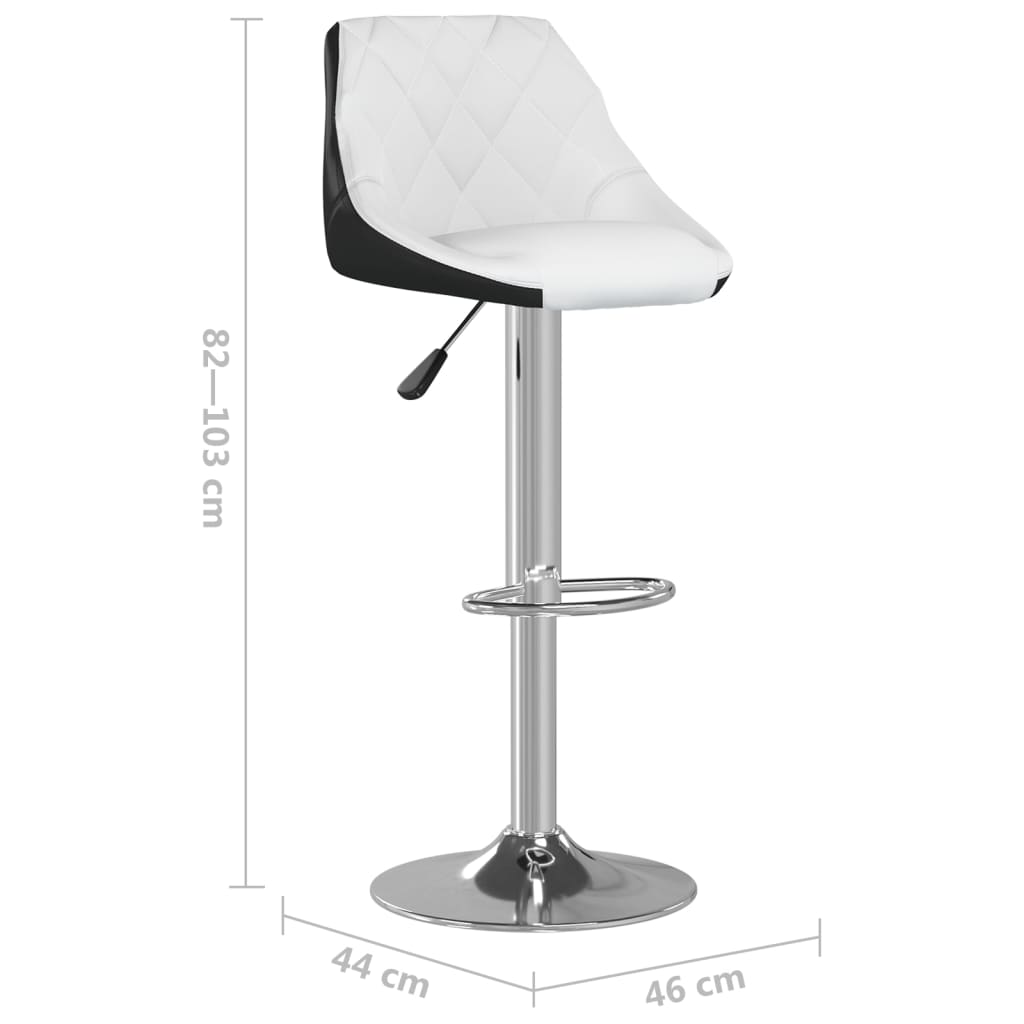 Bar Stools 2 pcs White and Faux Leather, adjustable height, with built-in footrest and chromed steel frame.