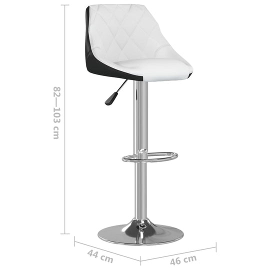 Bar Stools 2 pcs White and Faux Leather, adjustable height, with built-in footrest and chromed steel frame.