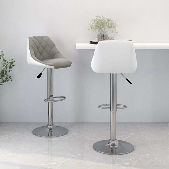 Bar Stools 2 pcs Grey and White Faux Leather