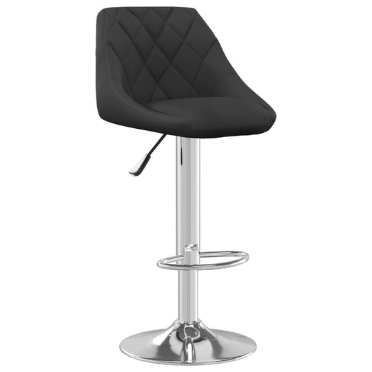 Black Bar Stool Velvet with chromed steel frame and footrest, adjustable height, soft velvet upholstery for comfort.