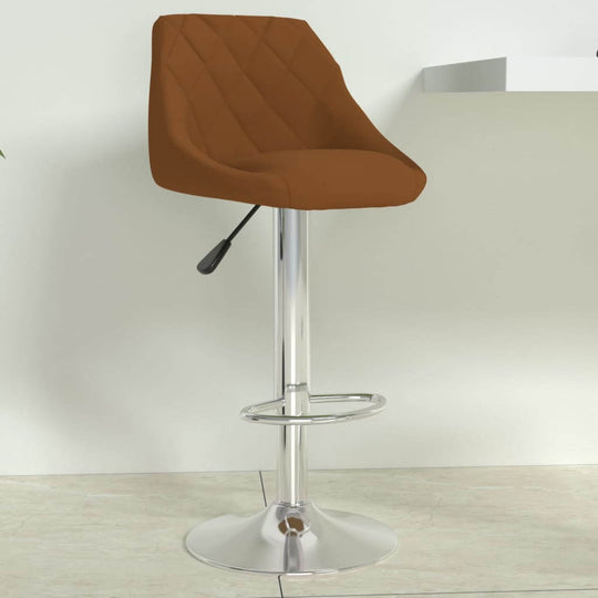 Velvet bar stool with chromed steel frame and footrest, ideal for home or patio use as outdoor furniture in garden or balcony settings.