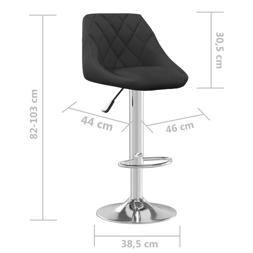 Bar Stool 2 pcs Velvet with chromed steel frame and adjustable height, featuring footrest and soft velvet upholstery, product image with dimensions