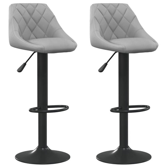 Bar Stools 2 pcs Light Velvet with black steel frame and footrest, adjustable height, featuring soft-to-touch velvet upholstery.
