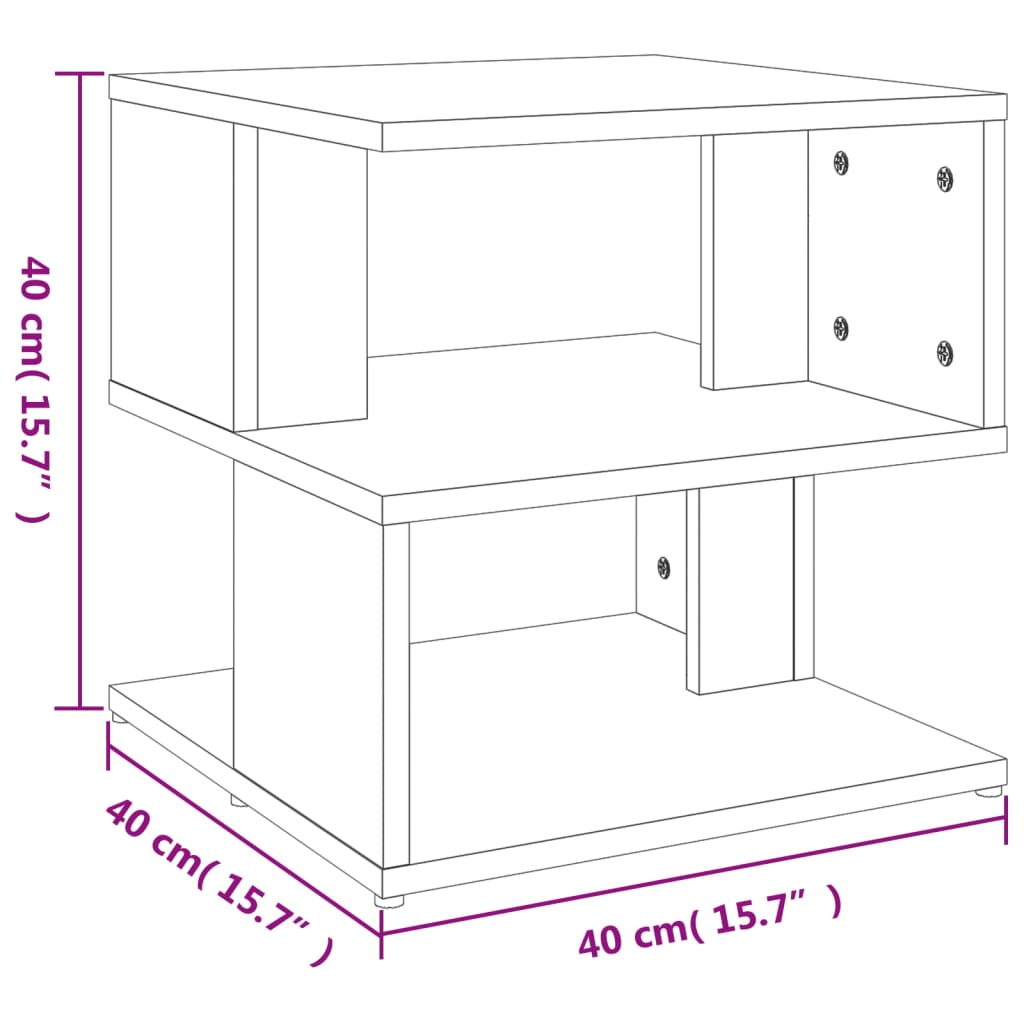 Side Table  40x40x40 cm Engineered Wood - Cherryfurnie LLC Enhance the modern aesthetic of your interior with this functional side table. With 2 shelves, it provides ample storage space to keep your essentials organized and easily accessible. The top layer offers a stable surface for placing drinks, books, or decorative items. This end table is also effortless to clean with a damp cloth. Colour: Black Material: Engineered wood Dimensions: 40 x 40 x 40 cm (W x D x H) Assembly required: Yes  Side Table #