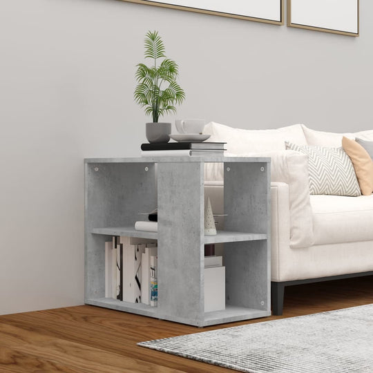 Stylish concrete grey side cabinet with two shelves, ideal for living room storage and decor placement.