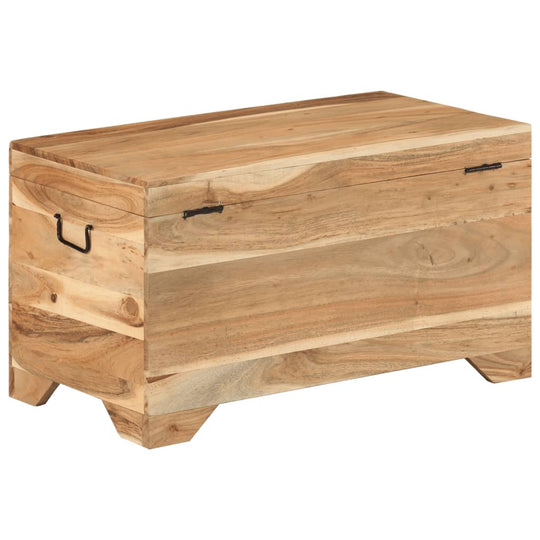 Solid acacia wood storage chest with latch and handles, perfect for organizing clothes and accessories.