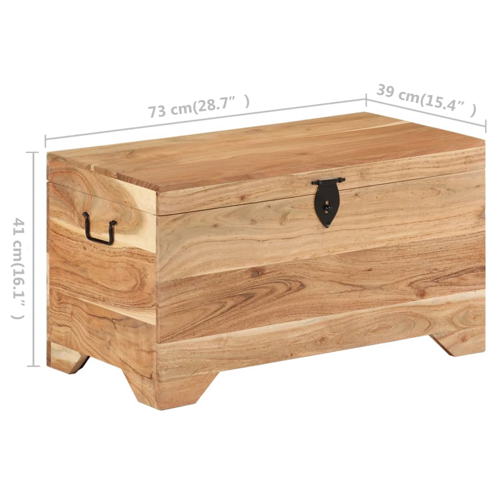 Solid acacia wood storage chest with front latch and side handles, showcasing retro style and ample storage space.