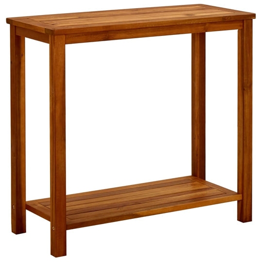 Solid acacia wood garden console table with bottom shelf, perfect for outdoor furniture and home decor.