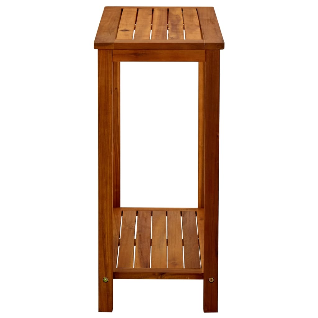 Solid acacia wood garden console table with slatted top and bottom shelf, perfect for outdoor furniture.