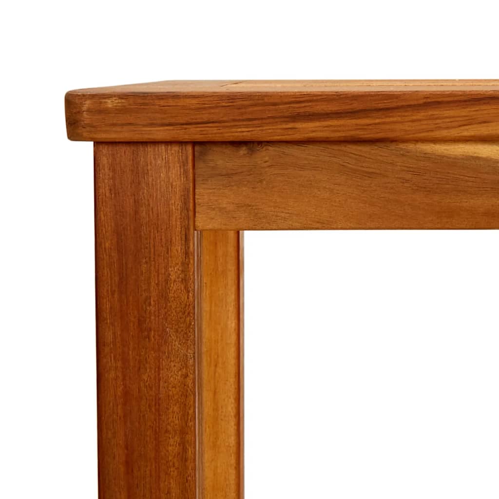 Close-up of solid acacia wood console table showcasing its durable craftsmanship and natural wood grain.