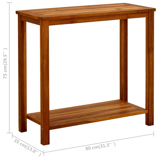 Garden console table made of solid acacia wood, 80x35x75 cm, featuring a bottom shelf, perfect for outdoor lounge spaces.