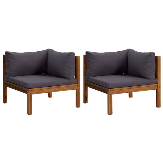Corner Sofas 2 pcs with Dark Cushions Solid Acacia Wood, outdoor furniture set with padded comfort, strong and durable design.