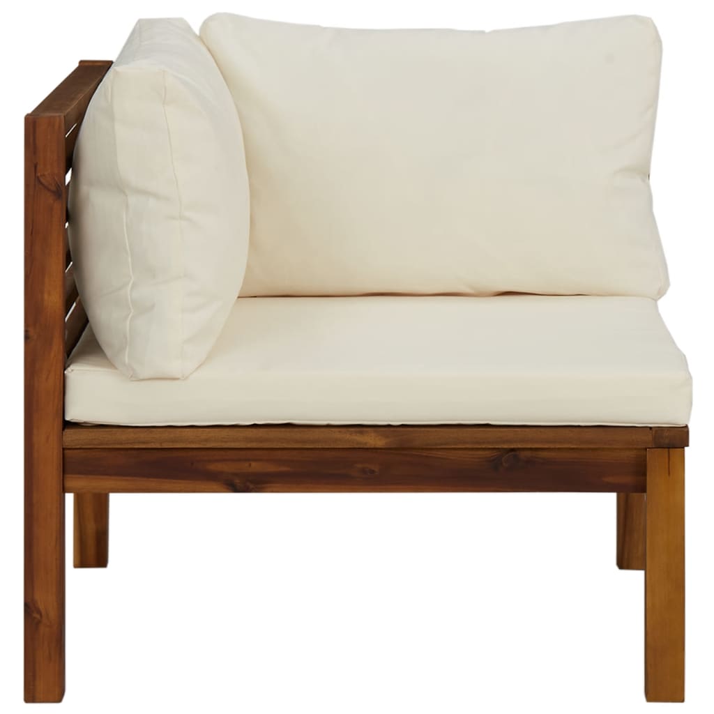 Corner Sofas 2 pcs with Cream White Cushions Solid Acacia Wood