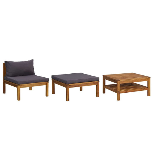 3 Piece Garden Lounge Set with Dark  Cushions Acacia Wood