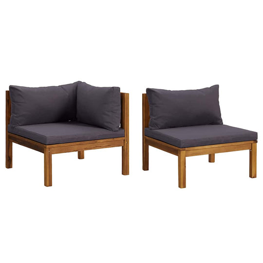 2 Piece Sofa Set with Dark Cushions Solid Acacia Wood outdoor seating with cushioned comfort.
