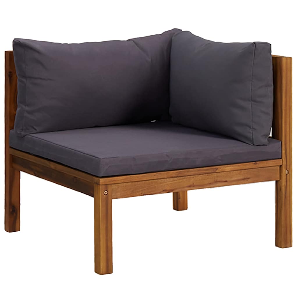 2 Piece Sofa Set with Dark Cushions Solid Acacia Wood corner sofa section with dark cushions, ideal for outdoor lounging.