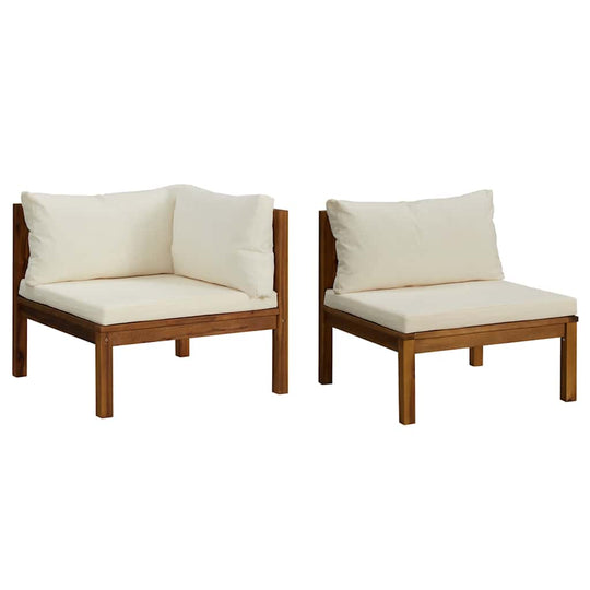 2 Piece Sofa Set with Cream Cushions Solid Acacia Wood designed for outdoor use with comfortable cushions.