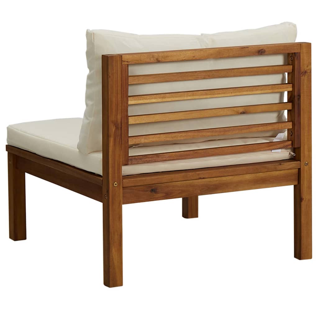 2 Piece Sofa Set with Cream Cushions Solid Acacia Wood back view featuring slatted design and plush cushions.