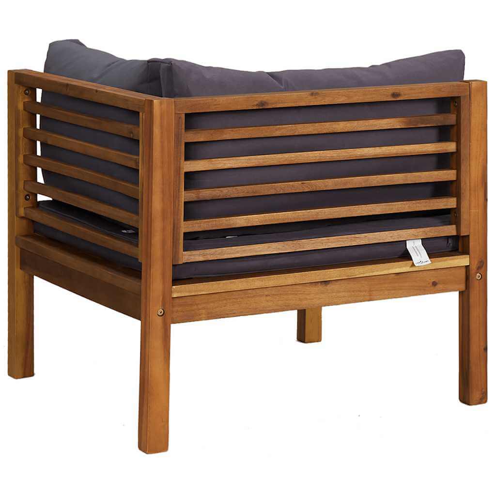 Sectional Corner Sofa with Dark Cushions Solid Acacia Wood for outdoor use, featuring durable acacia wood frame and plush cushions.